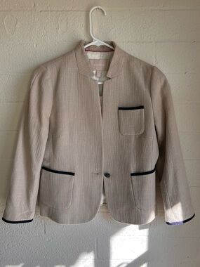 Banana Republic Beige Textured Boxy Jacket with BlueTrim
